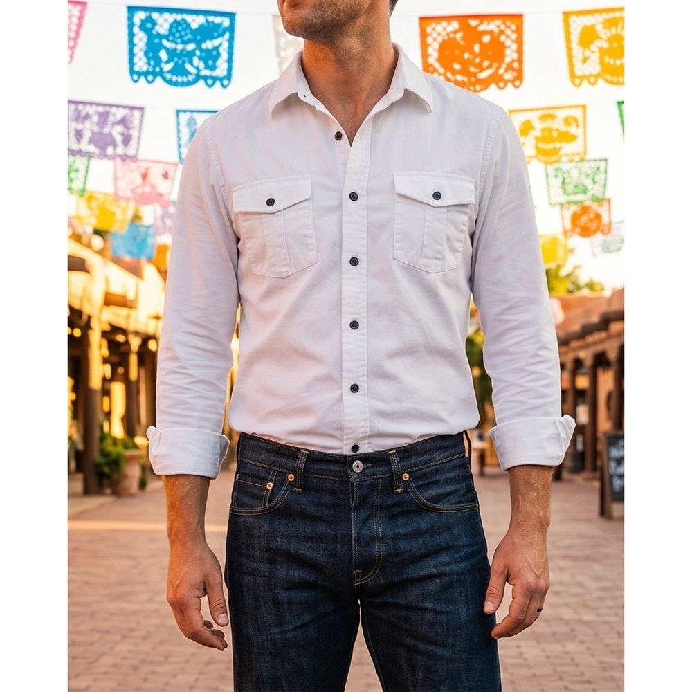 Rock & Republic L‎ White Long Sleeve Button Down Shirt Mens Cotton Large